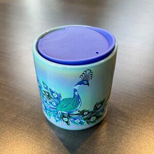 NWT Starbucks Holiday 2024 Iridescent Blue Peacock Ceramic Mug Tumbler 8 oz